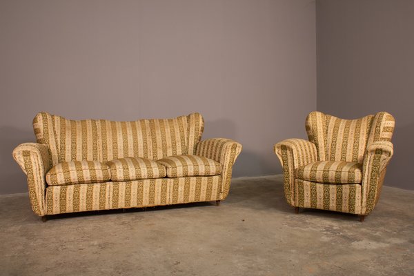 3 Seater Sofa and Armchair 1950s Set of 2