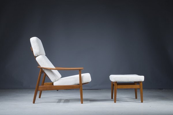 Mid Century Danish Lounge Chair And Ottoman in Teak and Wool Boucle by Arne Vodder for France S n 1960s Set of 2