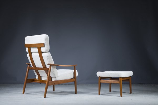 Mid Century Danish Lounge Chair And Ottoman in Teak and Wool