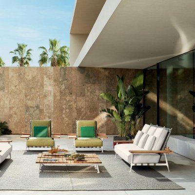 Steel Teak and Fabric Fenc E Nature Outdoor Sofa by Philippe