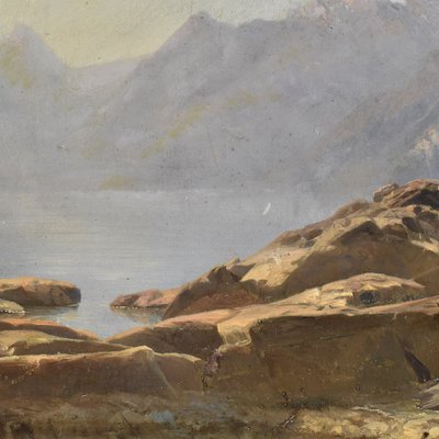 Ecole américaine - Paysage montagne enneigé XIXe – Orange Bakelite