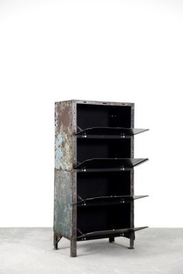 Vintage Raw Industrial Metal Factory Cabinet with Shelves, 1950s 
