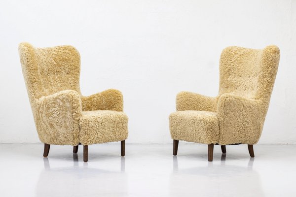 Danish Modern High Back Sheep Skin Armchair