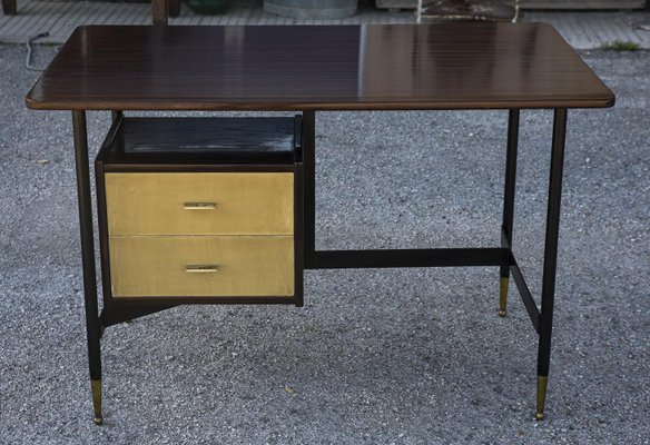 Wooden Metal Desk with Drawers Italy 1950s