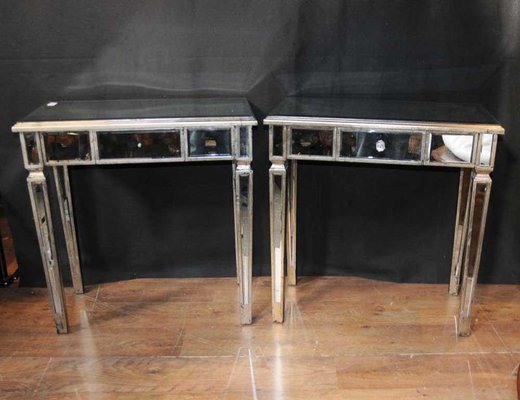 Art Deco Mirror Side Tables Set Of 2, Wood Mirrored Side Table