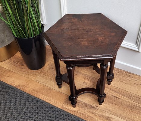 Antique Italian Hexagonal Walnut Side, Antique Dark Oak Side Table