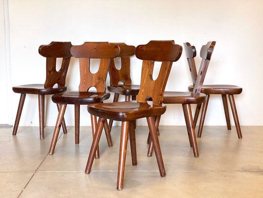 Rustic Pine Chairs, 1960s, Set of for sale at Pamono