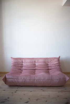 Pink Pearl Velvet Togo 3 Seat Sofa by Michel Ducaroy for Ligne