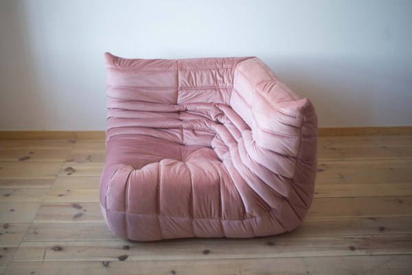 Pink Pearl Velvet Togo Corner Chair by Michel Ducaroy for Ligne Roset