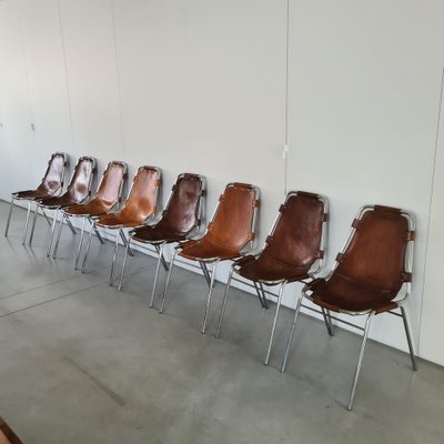Mid Century Leather Dining Chairs by Charlotte Perriand Set of 8