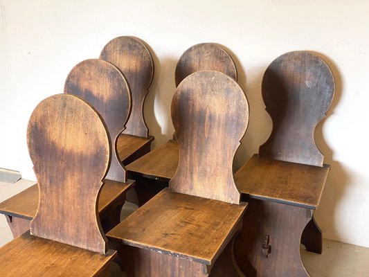 Rustic Wooden Chairs 1960s Set of 6