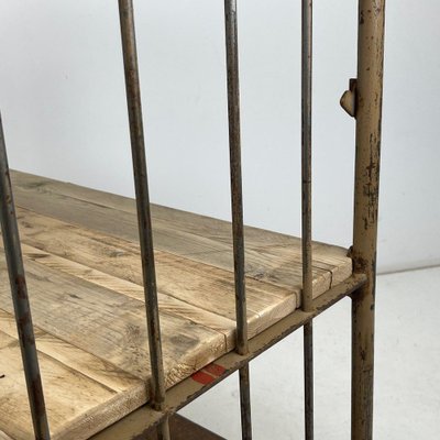 Vintage Industrial Iron and Wood Shelves on Wheels for sale