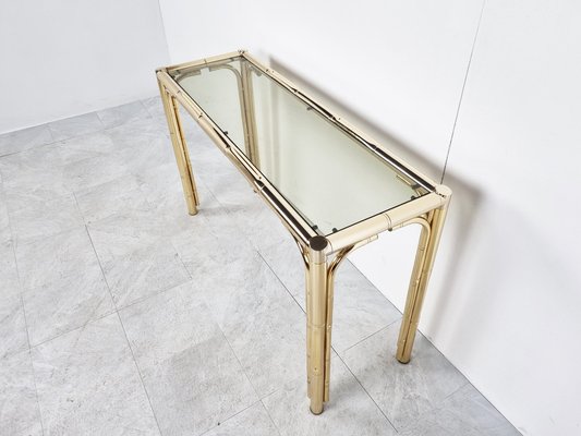 Brass Faux Bamboo Console Table, 1970s for sale at Pamono