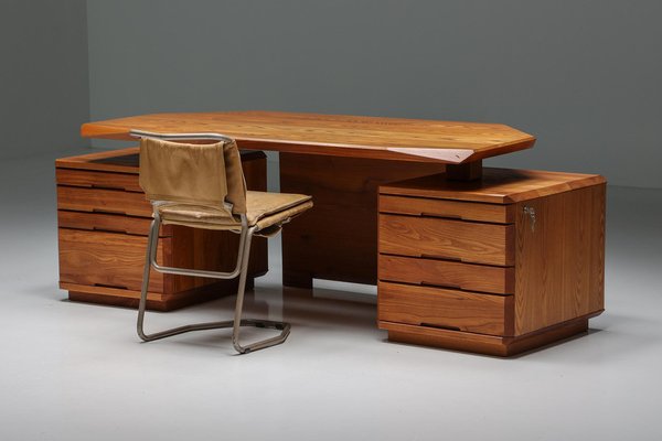 Mid-Century Modern B40 Desk Solid Elm by Pierre Chapo, 1960s for