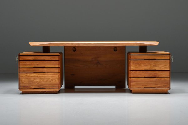 Mid-Century Modern B40 Desk Solid Elm by Pierre Chapo, 1960s for