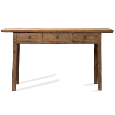 Three Drawer Natural Elm Console For, Office Console Table With Drawers