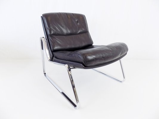 Vintage Black Leather Lounge Chair By, Vintage Black Leather And Chrome Chair