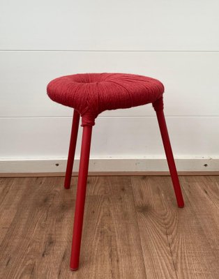 Red Metal and Wool Eskilstuna Three Pod Stool from Ikea, 1990s for