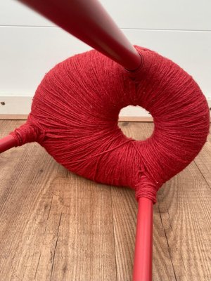 Red Metal and Wool Eskilstuna Three Pod Stool from Ikea, 1990s for