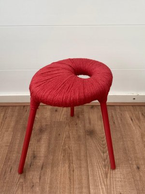 Red Metal and Wool Eskilstuna Three Pod Stool from Ikea, 1990s for