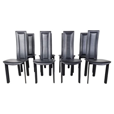 Black Leather Dining Chairs 1980s, High Back Black Leather Dining Chairs