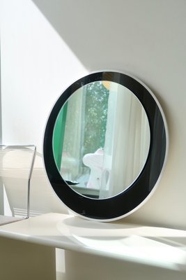 Schwarzes rundes italienisches Vintage Spiegelglas bei Pamono kaufen