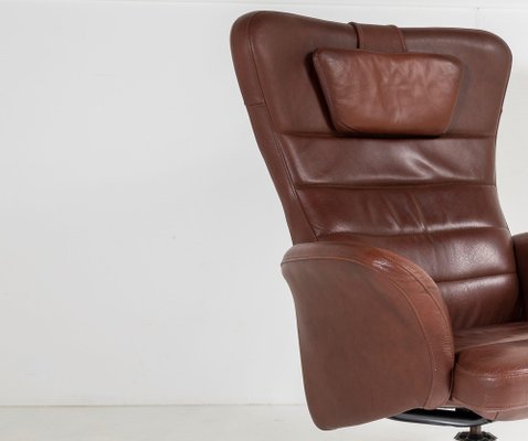 Mid Century Danish Swivel Chair in Cognac Brown Leather on Chrome Base