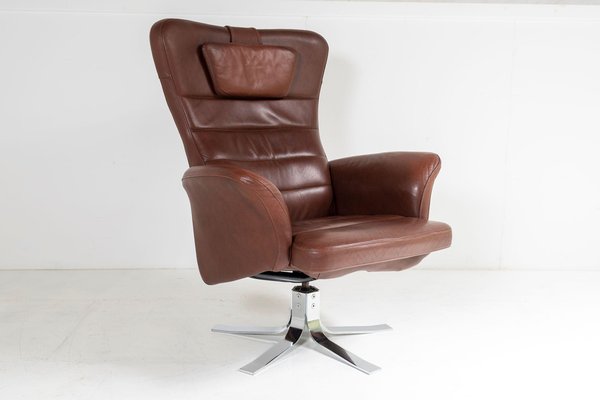 Mid Century Danish Swivel Chair In, Brown Leather Swivel Chair Office