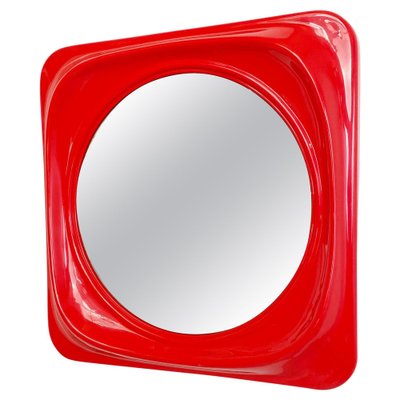 Mid-Century Modern Italian Red Plastic Mirror, 1980s for sale at Pamono