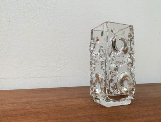 アート・デザイン・音楽 Schwedische Glasmanufakturen 1915-1960 Mid-Century Swedish Brutalist Bubble Glass Block Vase by