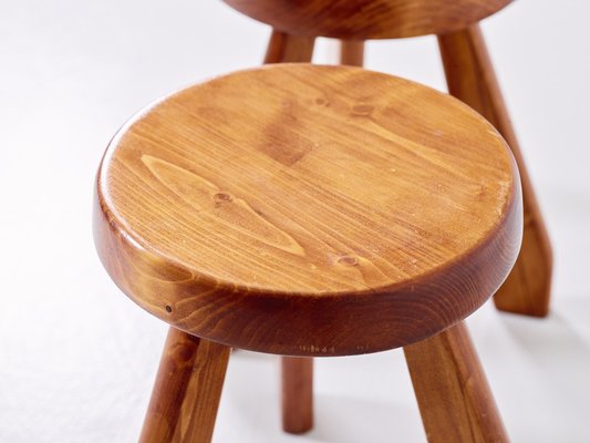 Set of Vintage Pine Stools by Charlotte Perriand for Les Arcs