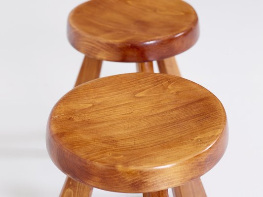 Set of Vintage Pine Stools by Charlotte Perriand for Les Arcs