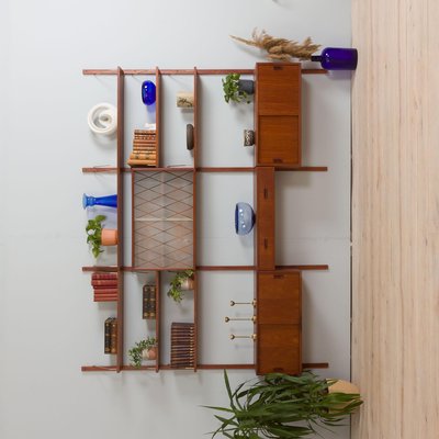 Danish Teak Wall Unit With 4 Cabinets, Mid Century Modern Shelving System Diy