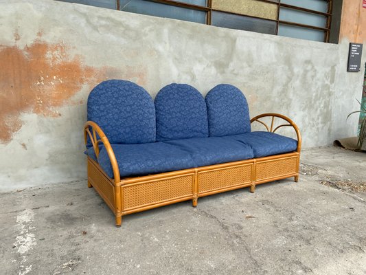 Sofá cama italiano Mid-Century moderno de bambú y ratán con cojines  originales en venta en Pamono