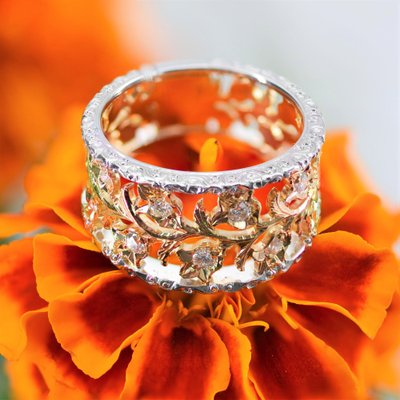 Nature Themed Wedding rings Rose Gold Floral Ring ADLR270S