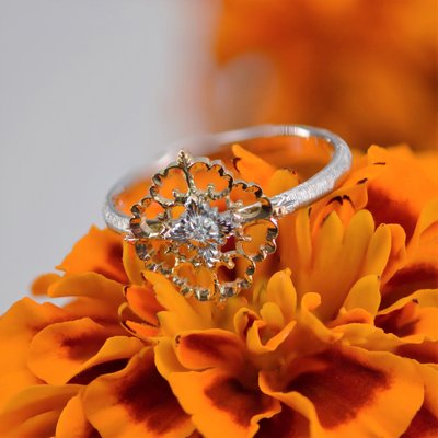 Large Modern Ring in 18 Karat Yellow White Arabesque with Diamonds for sale at Pamono