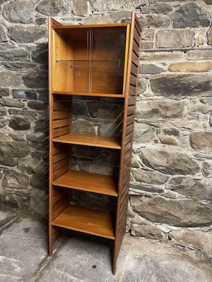 Mid Century Narrow Shelving Unit In, Shallow Bookcase With Sliding Doors