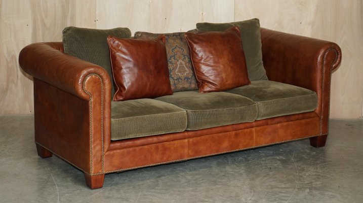 Brown Leather Club Sofa & Armchair Lauren, New York Madison Avenue, Set 2 for sale Pamono