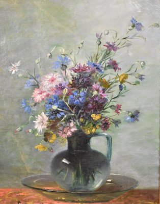 Flowers Still Life With Daisies and Iris Original Oil Painting Still Life With Flowers Vintage Original Oil Painting Floral Still Life