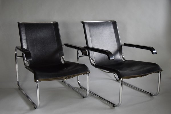B35 Lounge Chairs in Black by Marcel Breuer for Thonet Set of 2