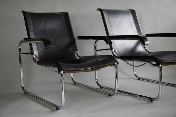 Set of B35 Lounge Chairs in Black by Marcel Breuer for Thonet for