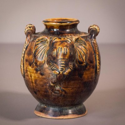 Grand Vase Vintage A l'éléphant En Céramique Blanche
