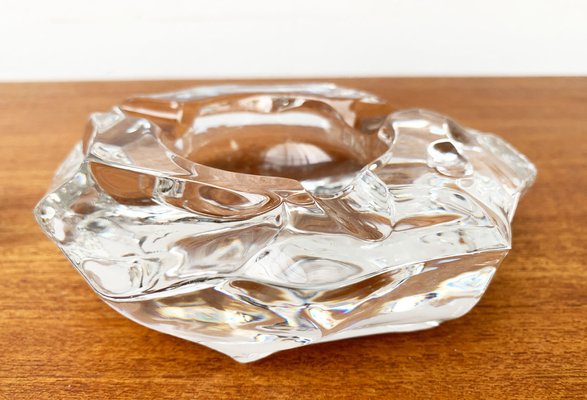 Mid-Century Scandinavian Heavy Ice Glass Table Lighter and Ashtray