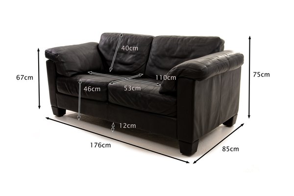 Two Seater Ds17 Sofa In Black Leather, Black Leather 3 Seater Sofa Bed Design