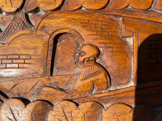 Ancienne boite en bois vintage sculpté art populaire - souvenir