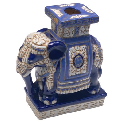 Hollywood Regency Chinese Blue Elephant Garden Plant Stand for