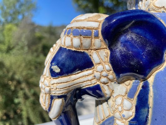 Hollywood Regency Chinese Blue Elephant Garden Plant Stand for