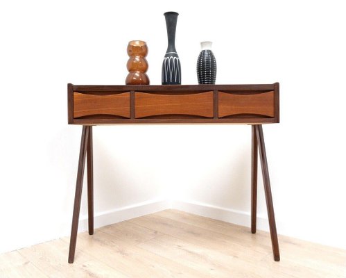 Mid Century Danish Teak Console Table, Elegant Console Table With Drawers