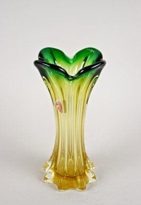 Mid-Century Italian Vase in Green Yellow Murano Glass, 1960