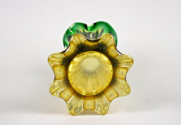 Mid-Century Italian Vase in Green Yellow Murano Glass, 1960